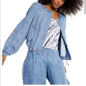 INC International Concepts Drawstring-Waist Denim Bomber Jacket denim blazer